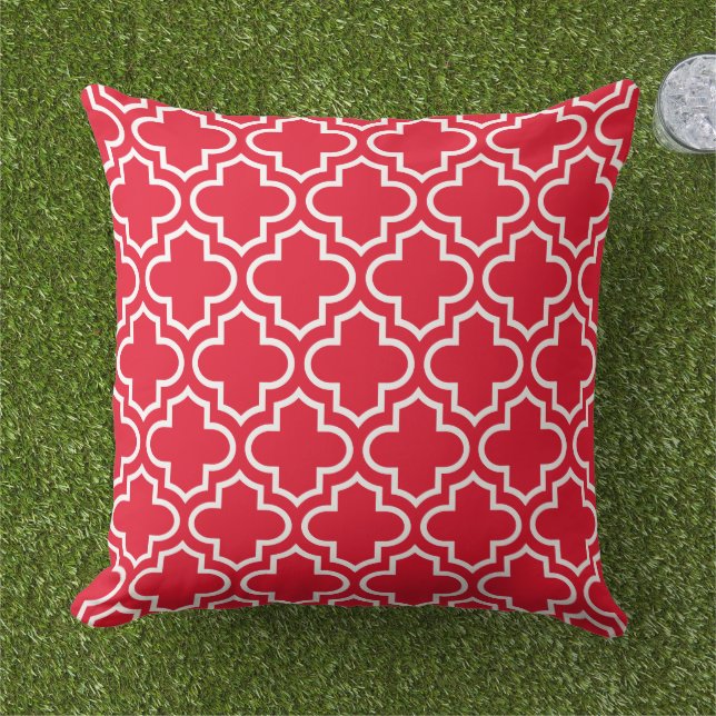 Almofada Trellis de Quatrefoil Branco Vermelho Ousado (Grama)
