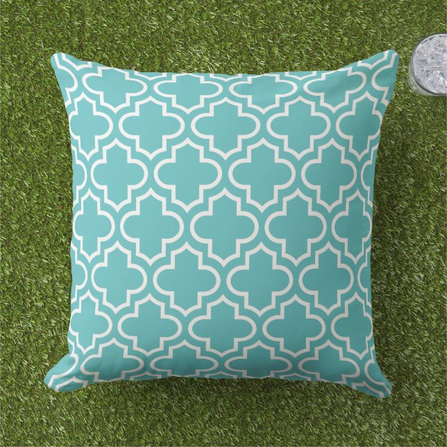 Almofada Trellis Quatrefoil Branco Aqua Clássico (Grama)