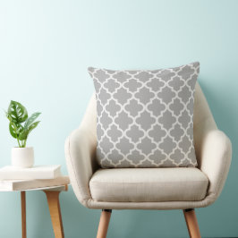 Almofada Trellis Quatrefoil Branco Cinza Clássico
