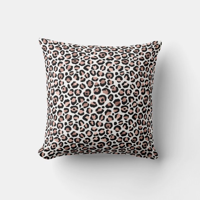 Almofada Trendência Chita rosa Dourada de Leopardo Negro (Frente)