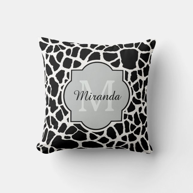 Almofada Trendy Black White Giraffe Impressão Monogramas No (Frente)