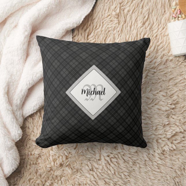 Almofada Trendy Black White Tartan Personalize Monograma (Cobertor)