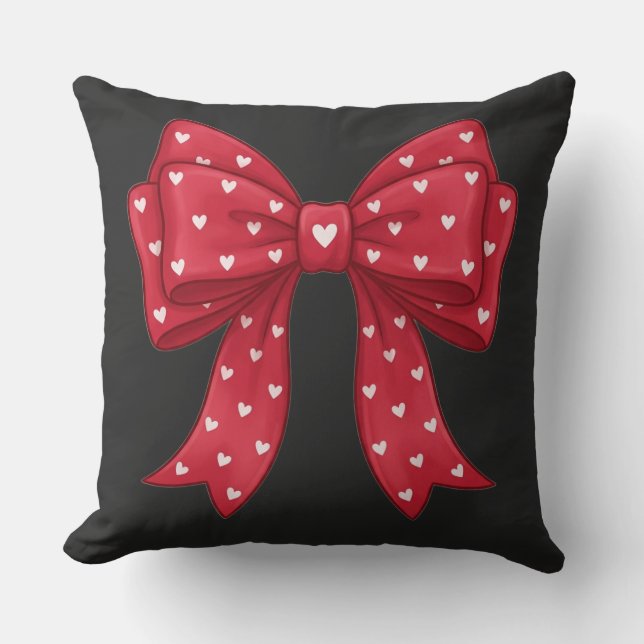 Almofada Trendy Coquette Red Ribbon Bow with White Hearts (Frente)