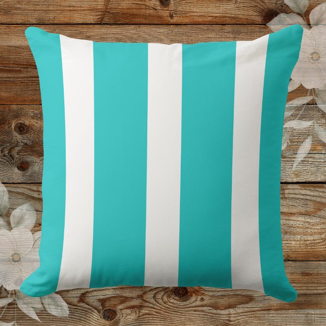 Almofada Trendy Deep Aqua And White Awning Striped (Criador carregado)