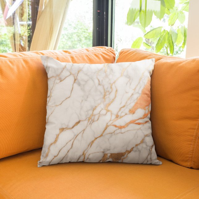 Almofada Trendy Dourado Laranja e Branco Marble (Criador carregado)