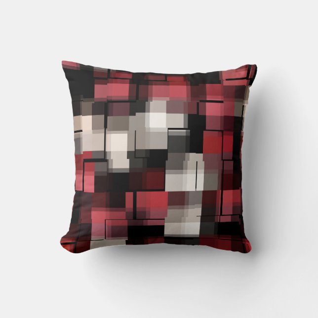 Almofada Trendy Maroon Black White Abstrato Xadrez (Frente)