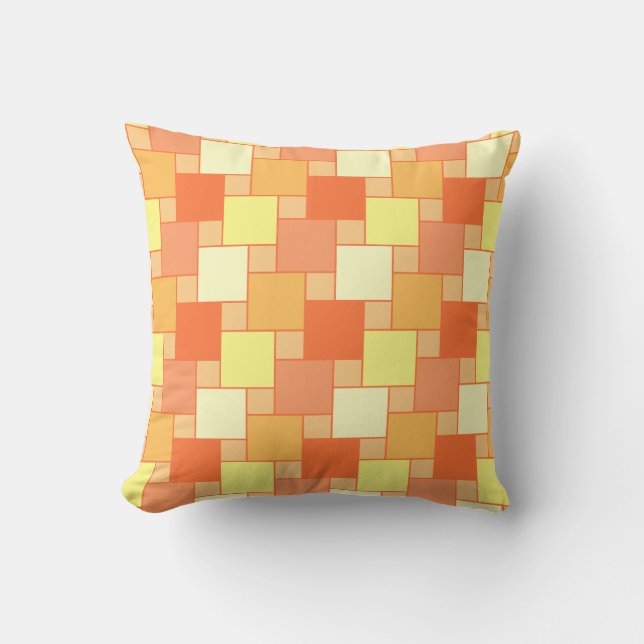 Almofada Trendy Modern Orange Yellow Geométrico Squares (Frente)