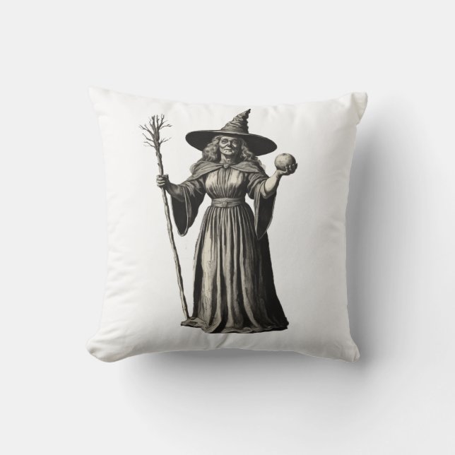 Almofada Trendy Spooky Halloween bruxa e vassoura (Frente)