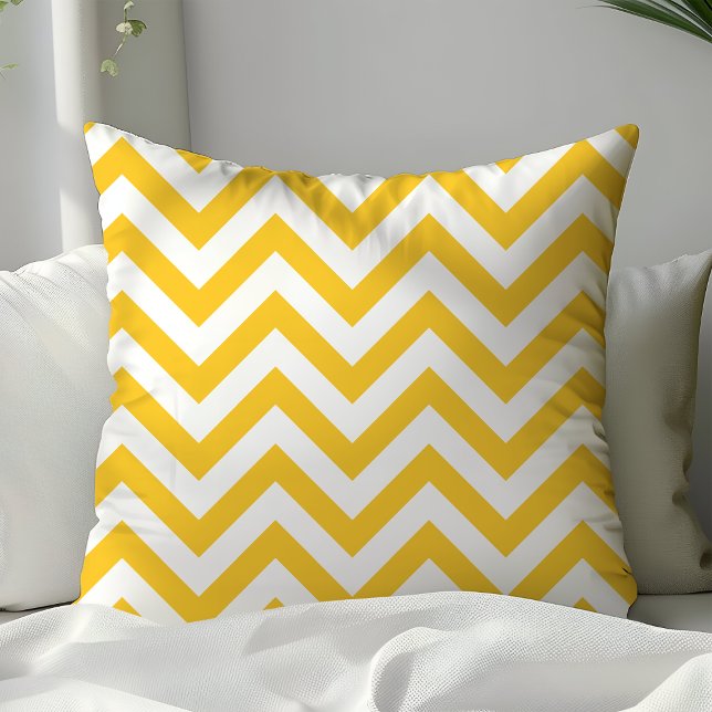 Almofada Trendy Yellow e White Chevron Zigzag Stripes (Criador carregado)