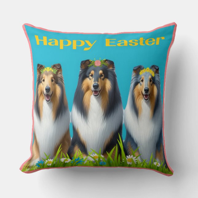 Almofada Três Collies de Páscoa (Frente)