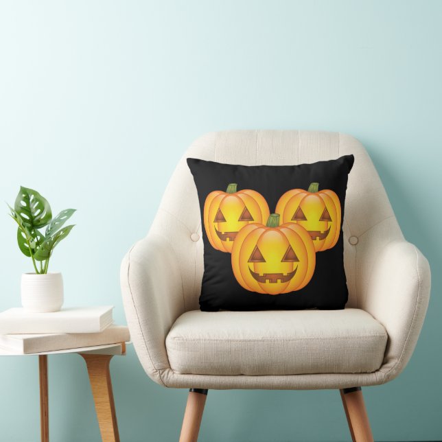 Almofada Três Cute Halloween Jack O’Lantern Pumpkins (Cadeira)