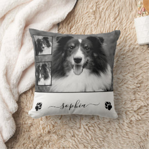 Almofada Três Fotos Personalizadas Com Nome e Patinhas do P