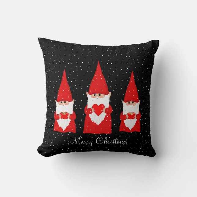 Almofada Três Gnomos de Natal no Travesseiro decorativo Neg (Frente)