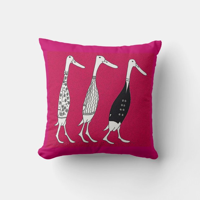 Almofada Três patos vestidos de desenho animado (Frente)