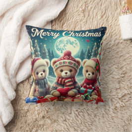 Almofada Três Ursos de Teddy Bonitos Feliz Natal