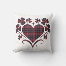 Almofada Trevo de Coração Xadrez Vermelho Azul Tartan