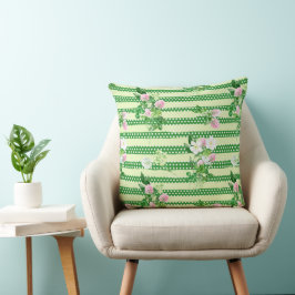 ALMOFADA TREVO DE TRÊS FOLHAS VERDE IRLANDÊS E FLORES ROSAD