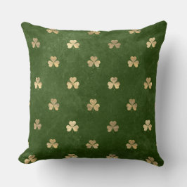 Almofada Trevo Irlandês Verde e Dourado Elegante
