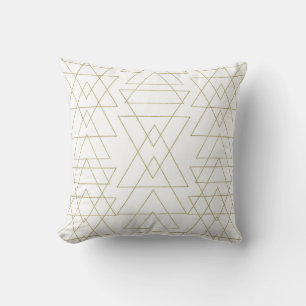 Almofada Triângulos Dourados Chic Branco Glamour Moderno