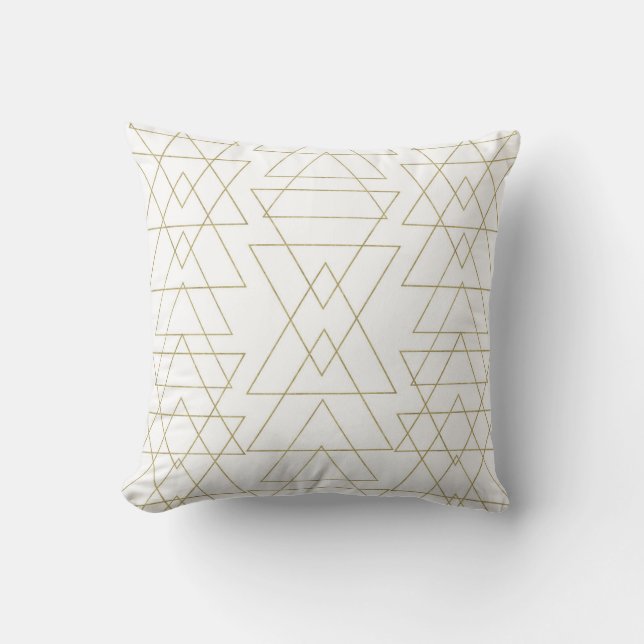 Almofada Triângulos Dourados Chic Branco Glamour Moderno (Frente)