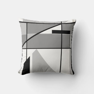 Almofada Triângulos e linhas de Abstrato Preto-Branco cinz