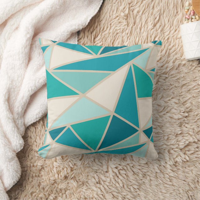 Almofada Triângulos Geométricos, Azul da Lagoa Turquesa Cos (Cobertor)