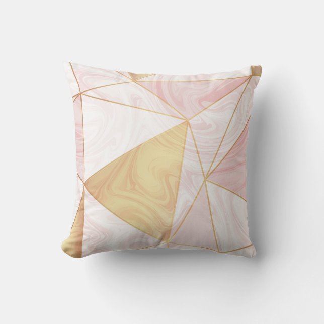 Almofada Triângulos Geométricos Poli Mármore Rosa e Dourado (Frente)