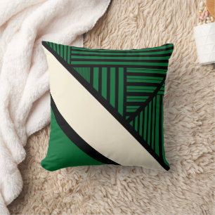 Almofada Triângulos - Verde, Creme e Preto