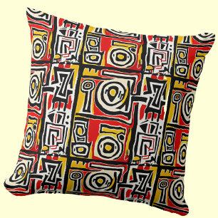 Almofada Tribal Abstrato Afro-Amarelo Vermelho
