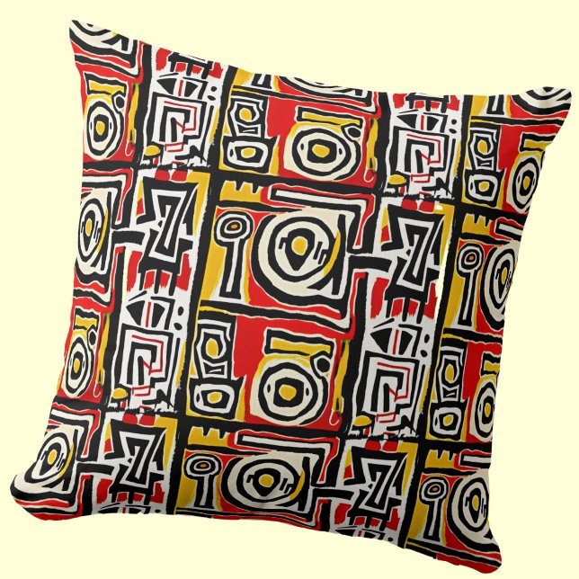 Almofada Tribal Abstrato Afro-Amarelo Vermelho (Criador carregado)