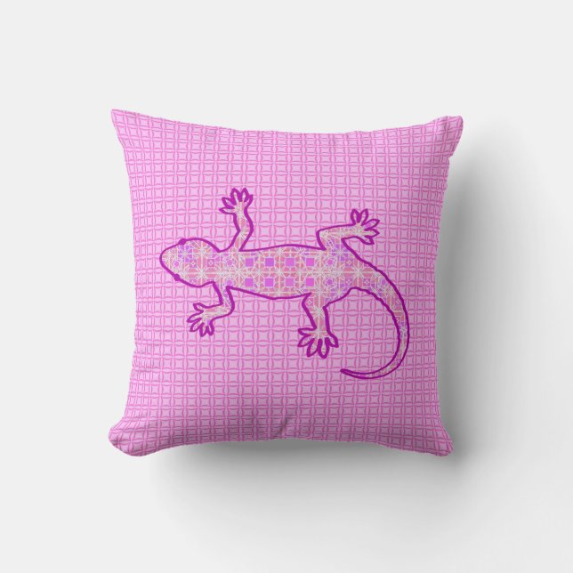 Almofada Tribal batik Gecko - orquídea e casca rosa (Frente)