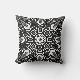 Almofada Tribal Lily Black White Geométrico Mandala Cushion