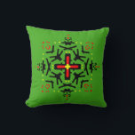 Almofada Tribal Mandala Art<br><div class="desc">This unique hand-drawn mandala features a rustic,  artistic charm with natural variations in the pattern alignment. Detailed with bold Tribal-inspired patterns and vivid colors on a vibrant green background,  this round pillow adds a mysterious and energetic touch to any seating area.</div>