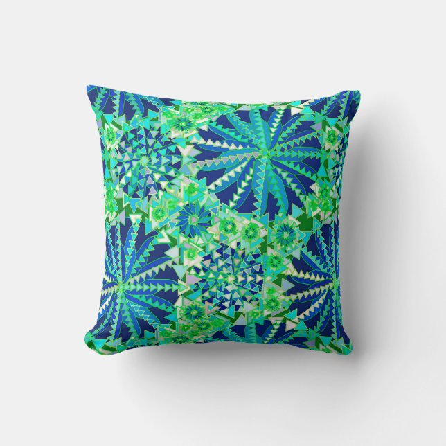 Almofada Tribal Mandala Impressão, Cobalt Azul e Verde (Frente)