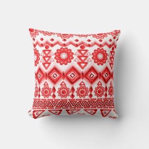 Almofada Tribal vermelho, padrão étnico de aquarela.