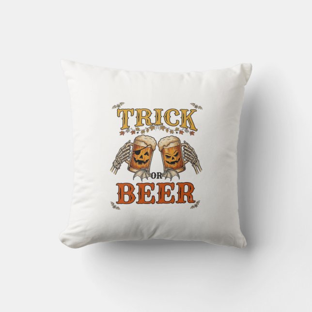 Almofada Trick Or Beer Halloween Caneca Abóbora Esqueleto M (Frente)