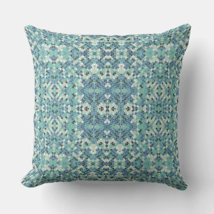 Almofada tricô azul-ornamentação geométrica, turquesa