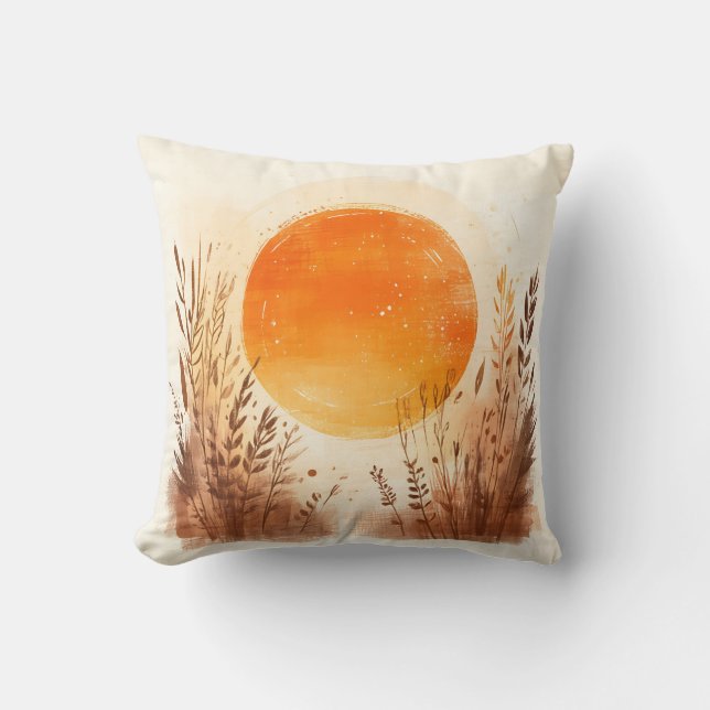 Almofada Trigo Boho ao Nascer do Sol Pôr do Sol (Frente)