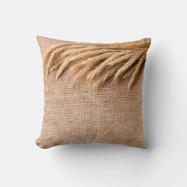 Almofada Trigo de Travesseiro decorativo x16" em Burlap Sac (Frente)