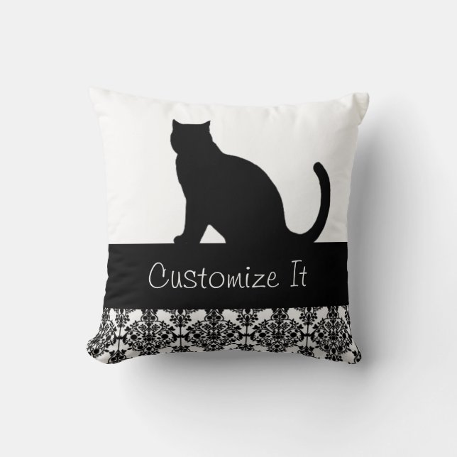 Almofada Trilha de Damasco de Gato Preto Personalizada (Frente)