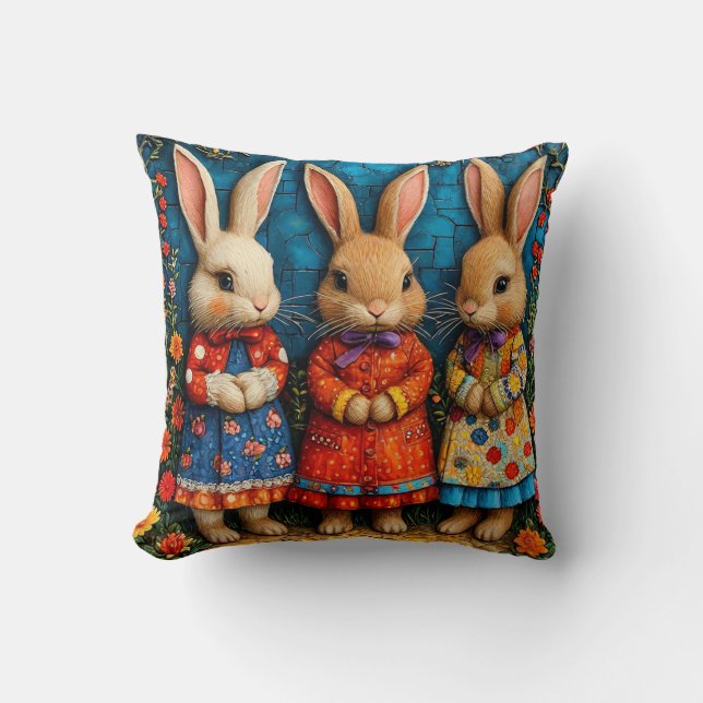 Almofada 🐰✨ Trio de Coelhos Fadas Presente de Decoração Má (Frente)
