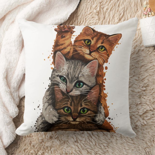 Almofada Trio de Gatos Caprichosos: Pilhas Divertidas (Cobertor)