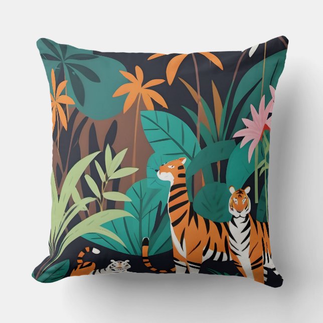 Almofada Trio de Tigre Tropical (Frente)