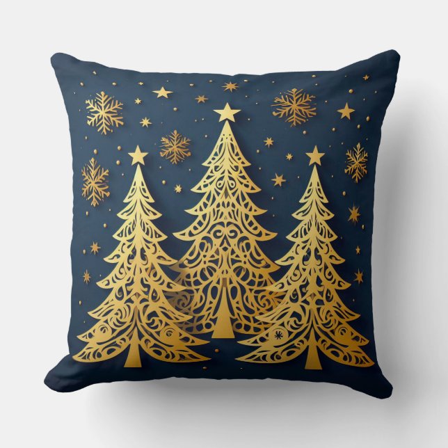 Almofada Trío Dourado – Pinhos Estrelados (Frente)