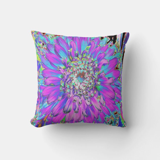 Almofada Trippy Abstrato Aqua, Verde limão e Dahlia Roxo (Frente)