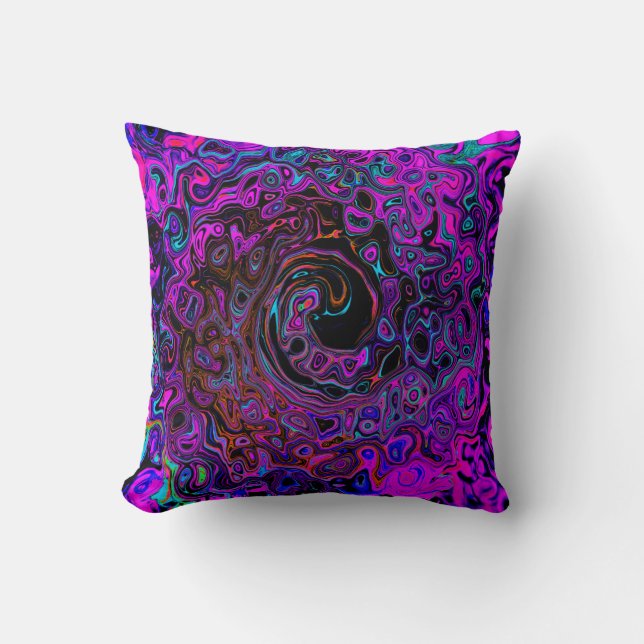 Almofada Trippy Black and Magenta Retro Liquid Swirl (Frente)