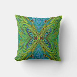 Almofada Trippy Chartreuse e Blue Abstrato Butterfly