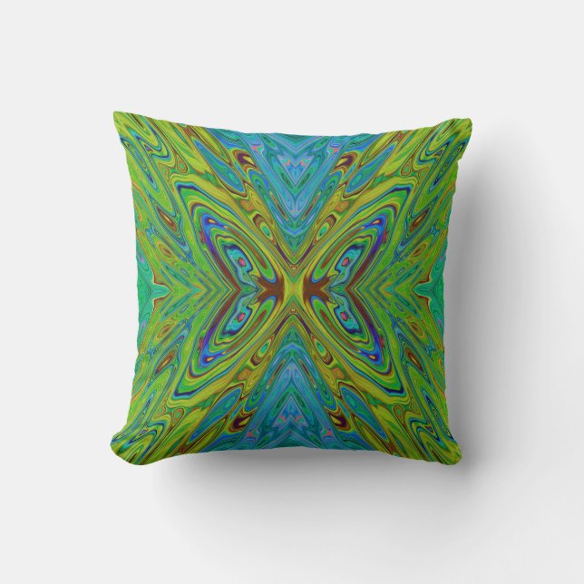Almofada Trippy Chartreuse e Blue Abstrato Butterfly (Frente)