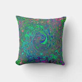 Almofada Trippy Chartreuse e Blue Retro Liquid Swirl