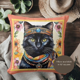 Almofada Trippy Hippy Cat com Travesseiro decorativo de 16
